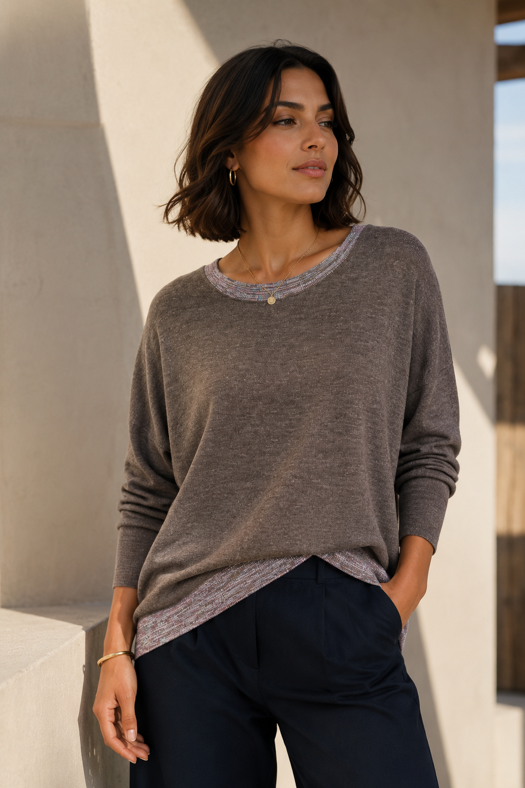 Polera Hilo Spandex Lurex Café
