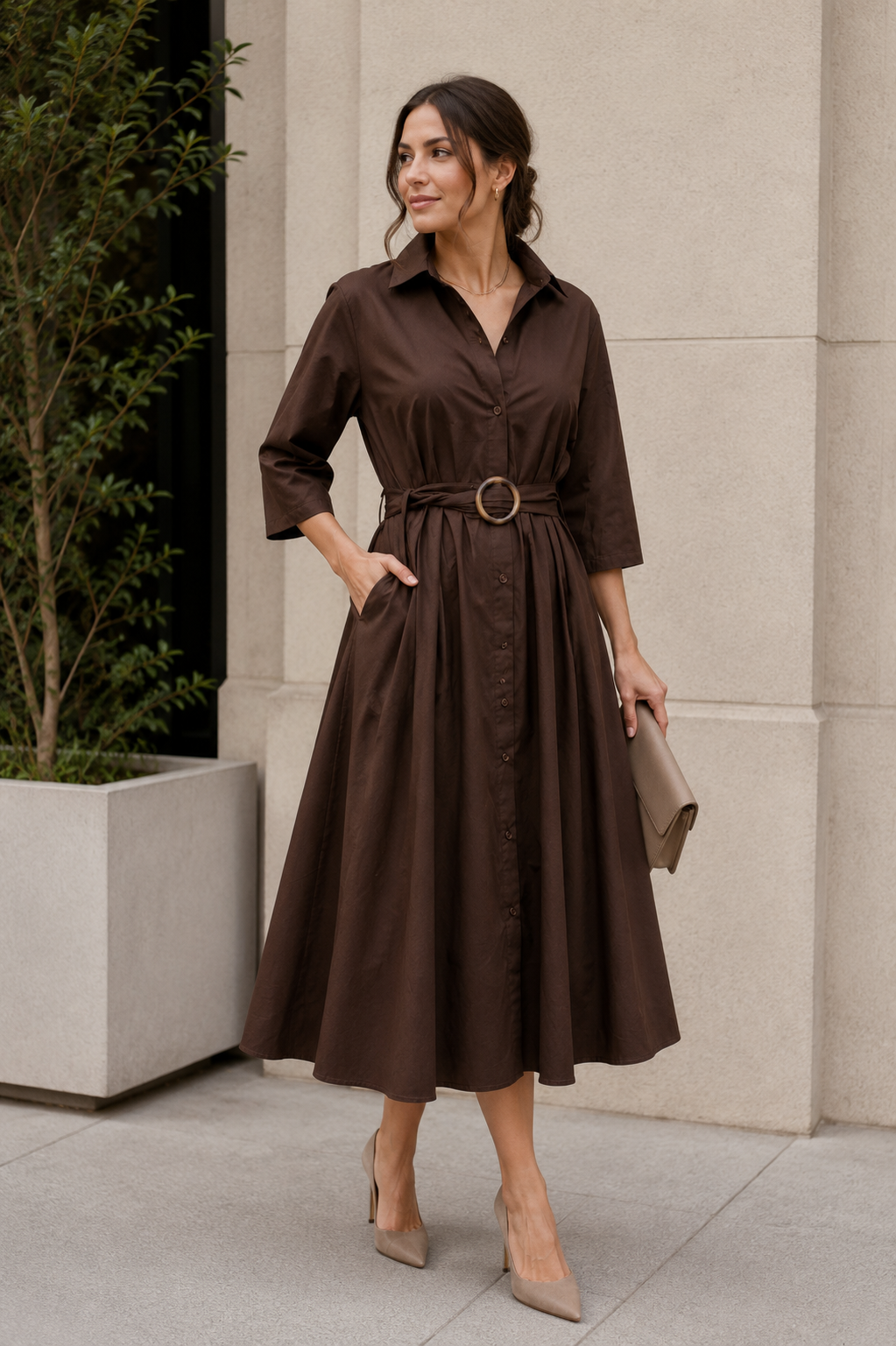 Vestido Camisero Olivia Café