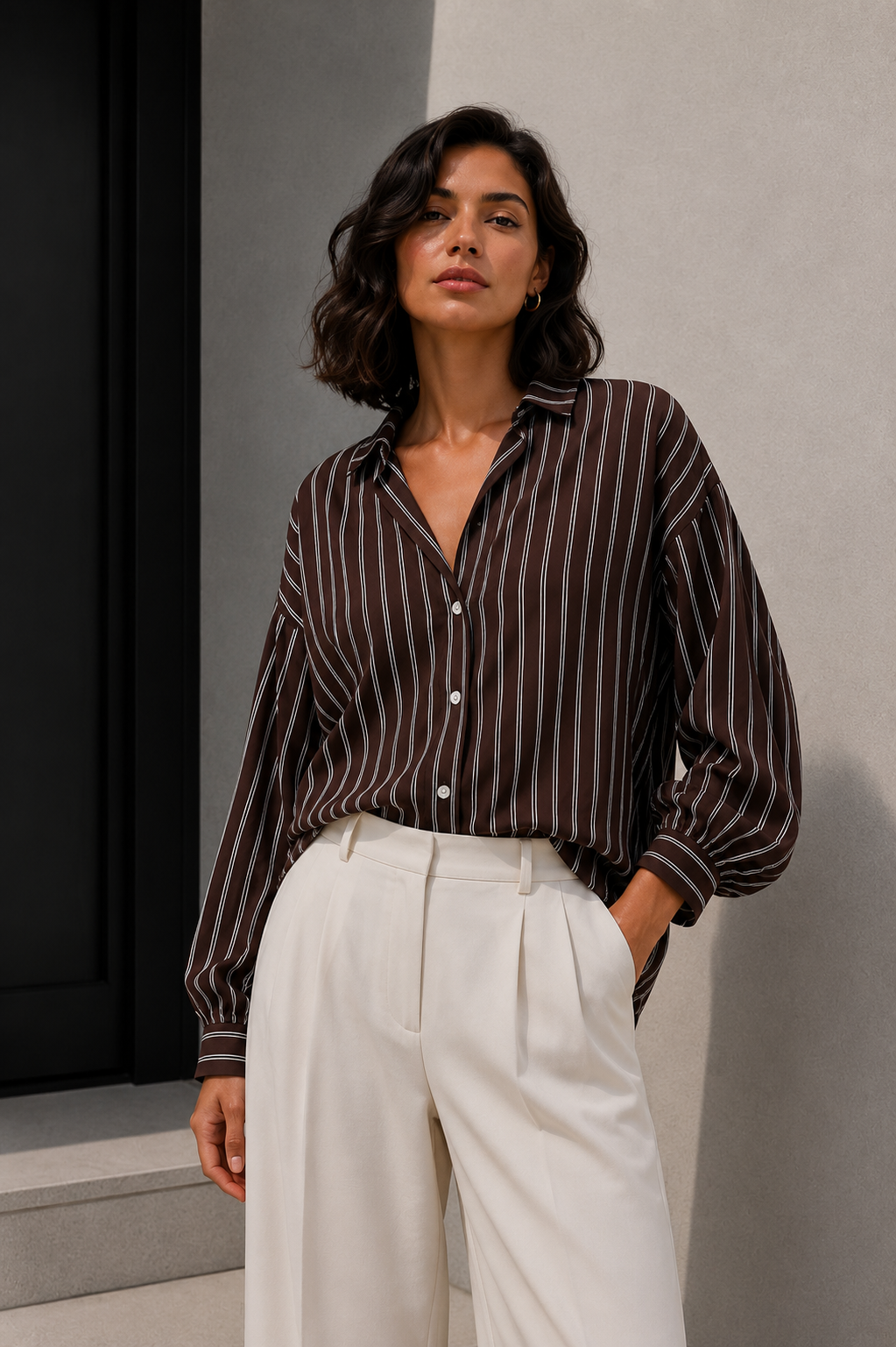 Blusa Rayas Café
