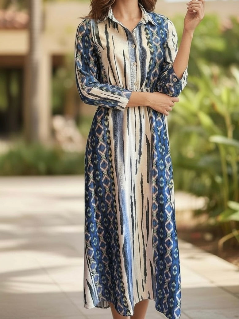 Vestido Satin Geo Azul Mix