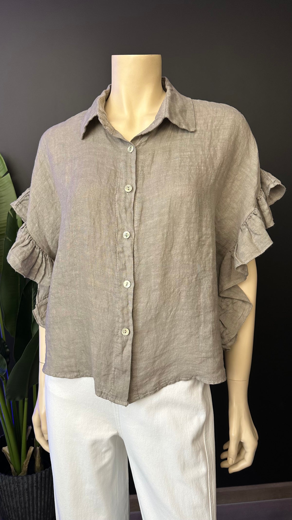 Blusa Italiana 100% Lino con Vuelos Taupe