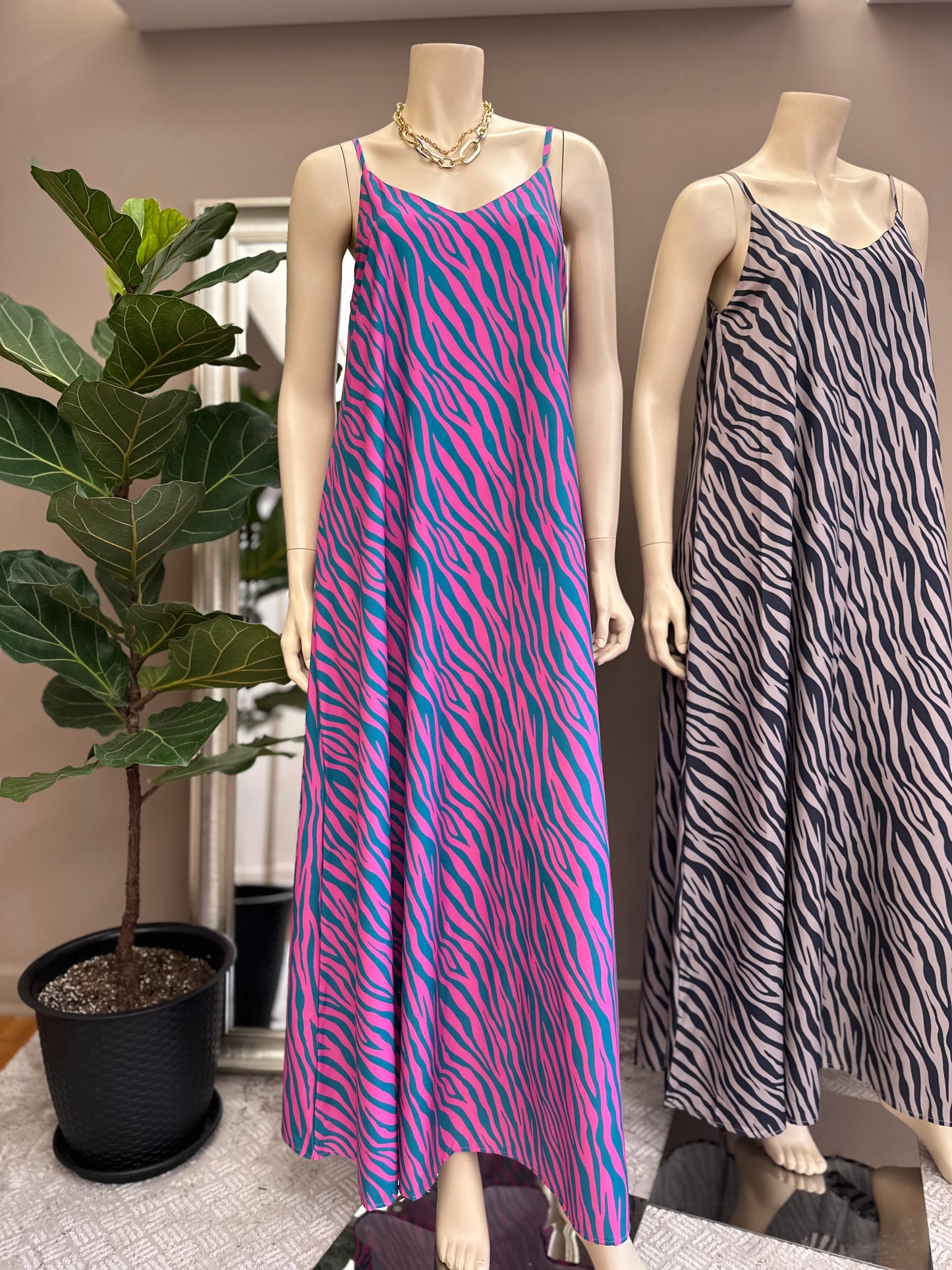 Maxi Vestido Animal Print Magenta Mix