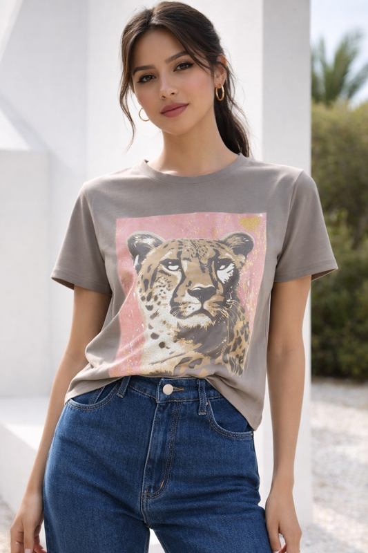 Polera Safari Print Cotton Latte