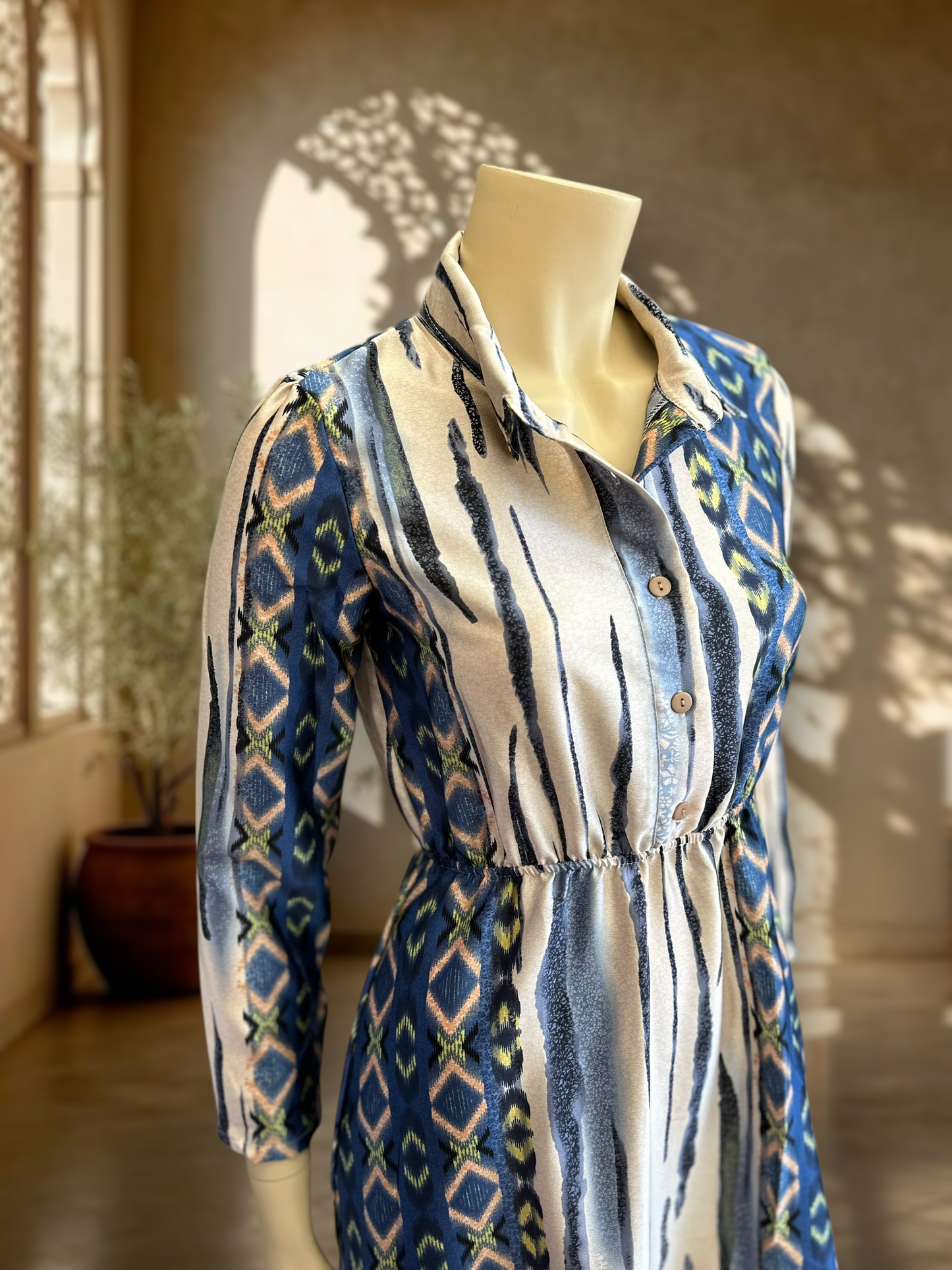 Vestido Satin Geo Azul Mix