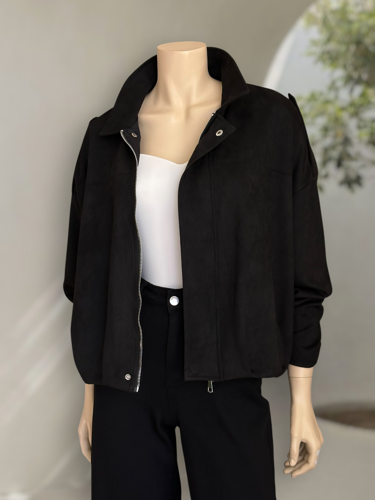 Chaqueta Bomber Suede Negro