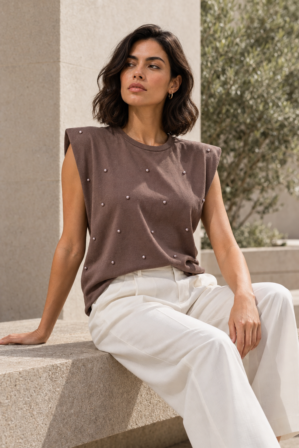 Polera con Hombreras Café