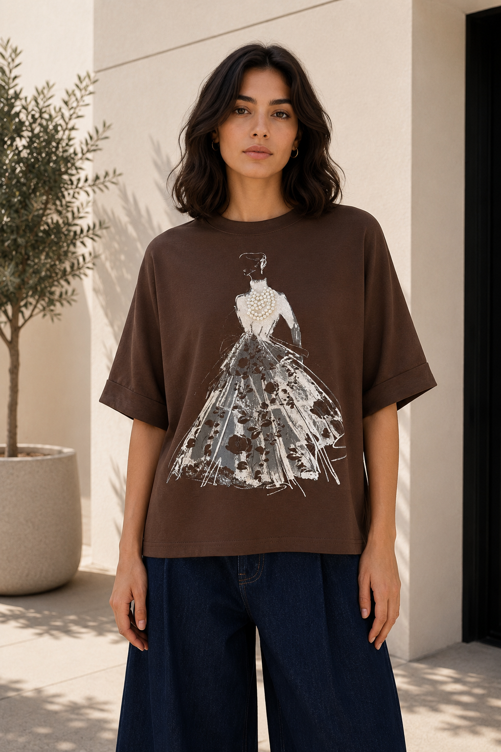 Polera Perlas Café
