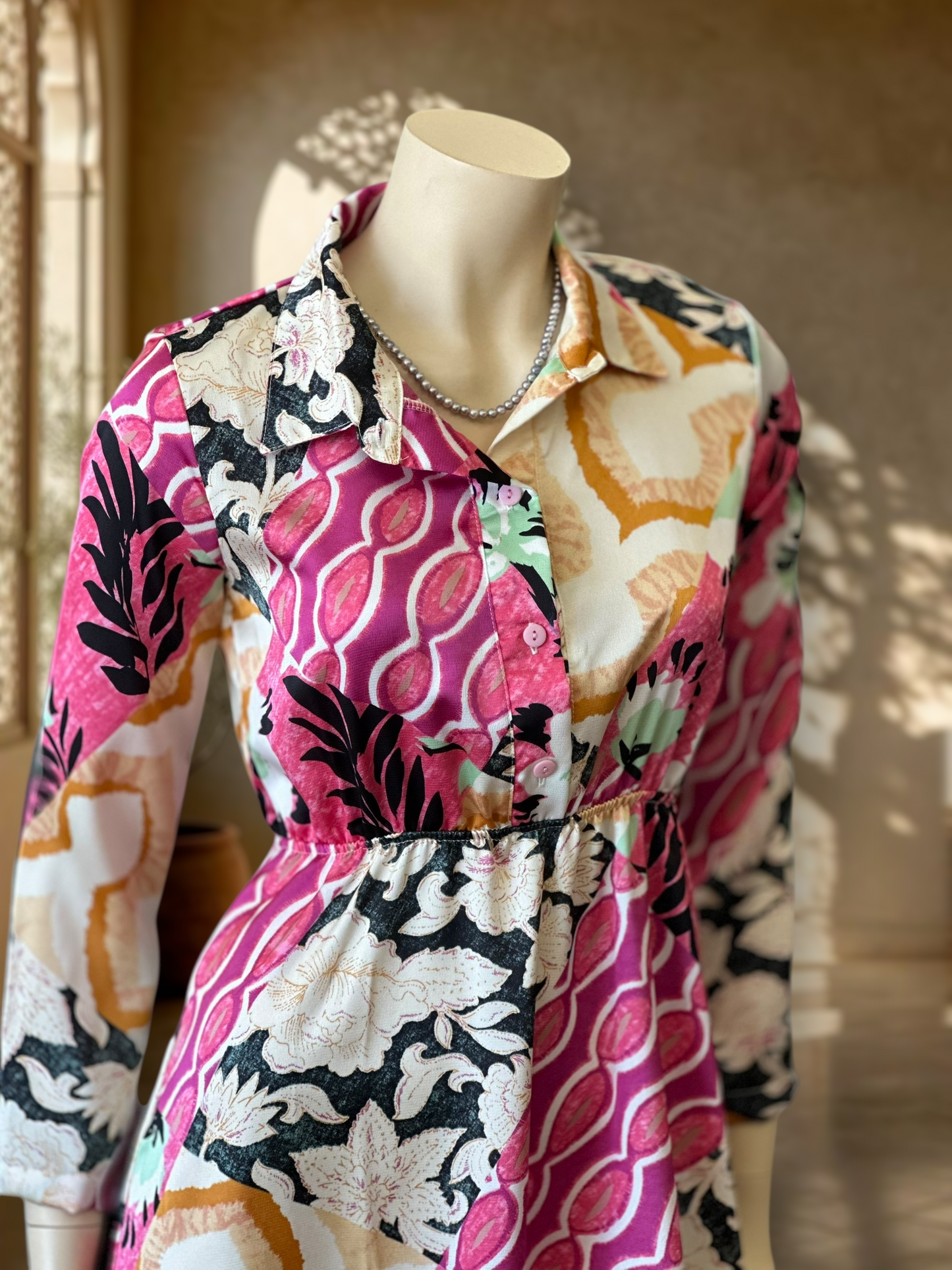 Vestido Satin Patch Rosa Mix