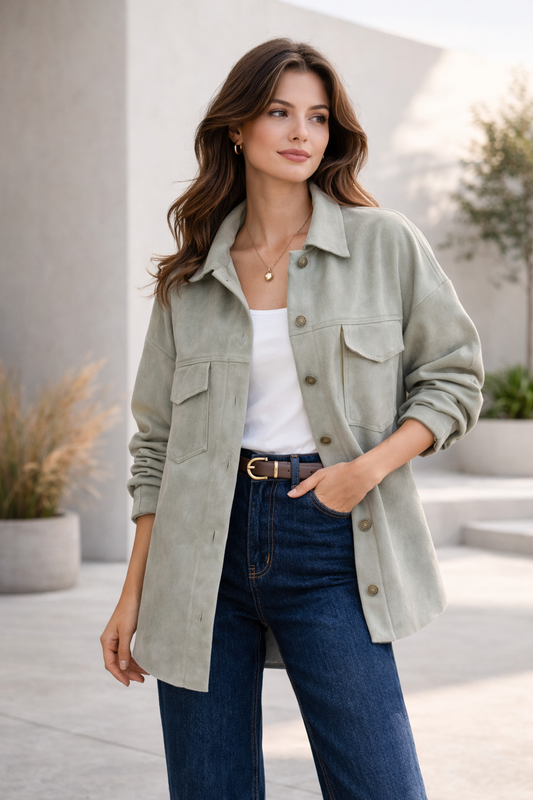 Chaqueta Tipo Sobrecamisa Símil Gamuza Verde