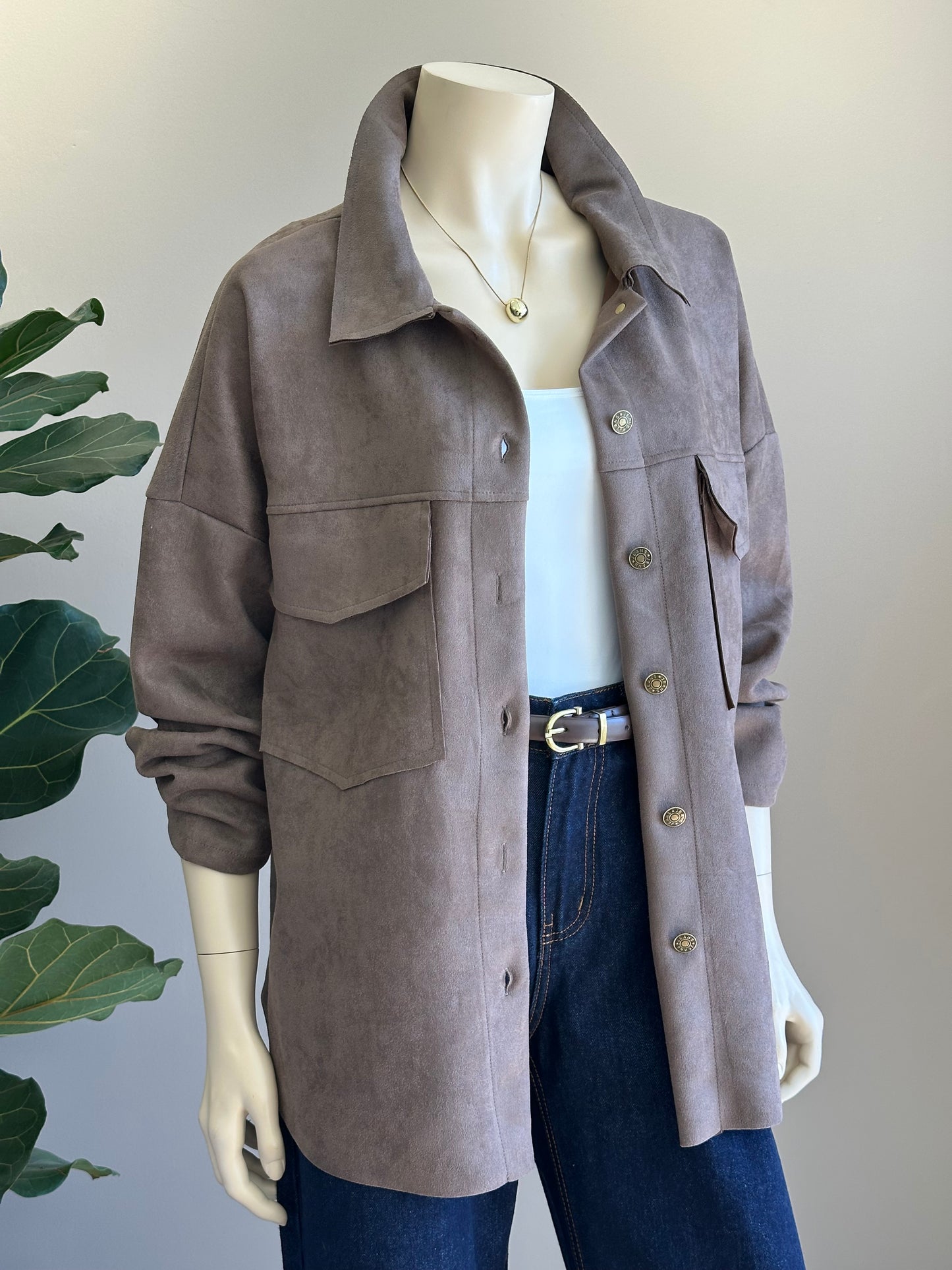 Chaqueta Tipo Sobrecamisa Símil Gamuza Chocolate