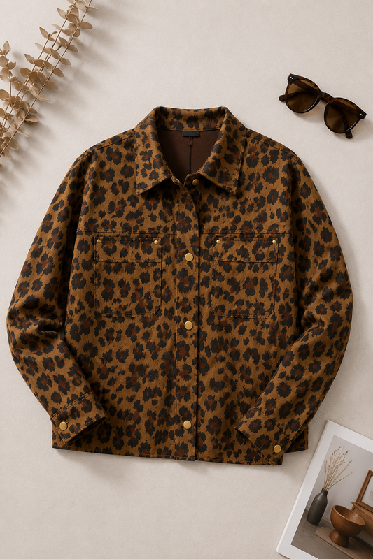 Chaqueta Suede Animal Print Tostado