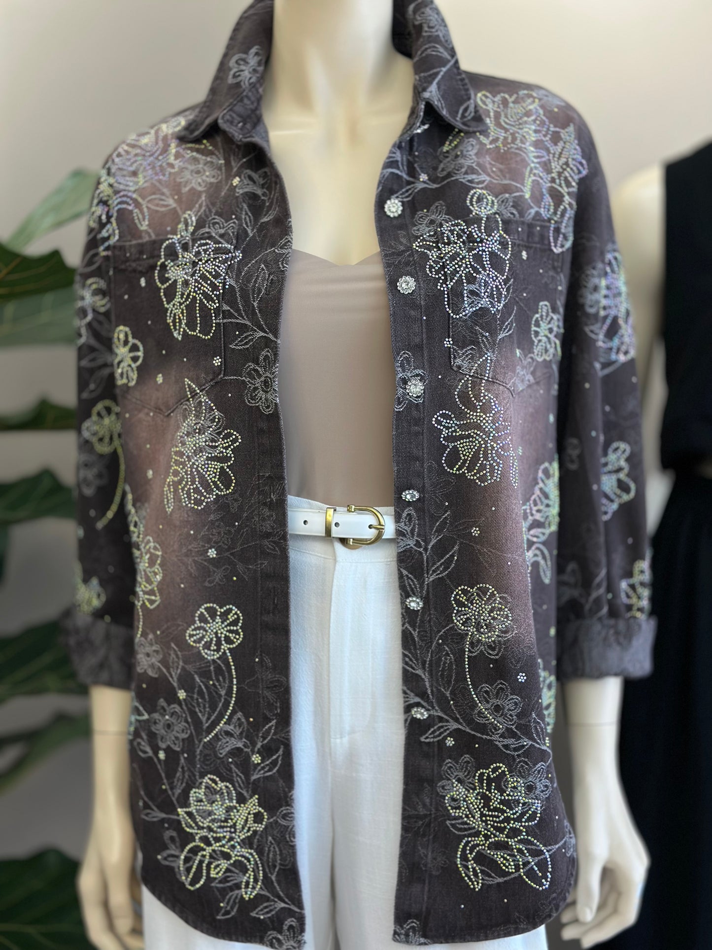 Chaqueta Mezclilla Floral Café