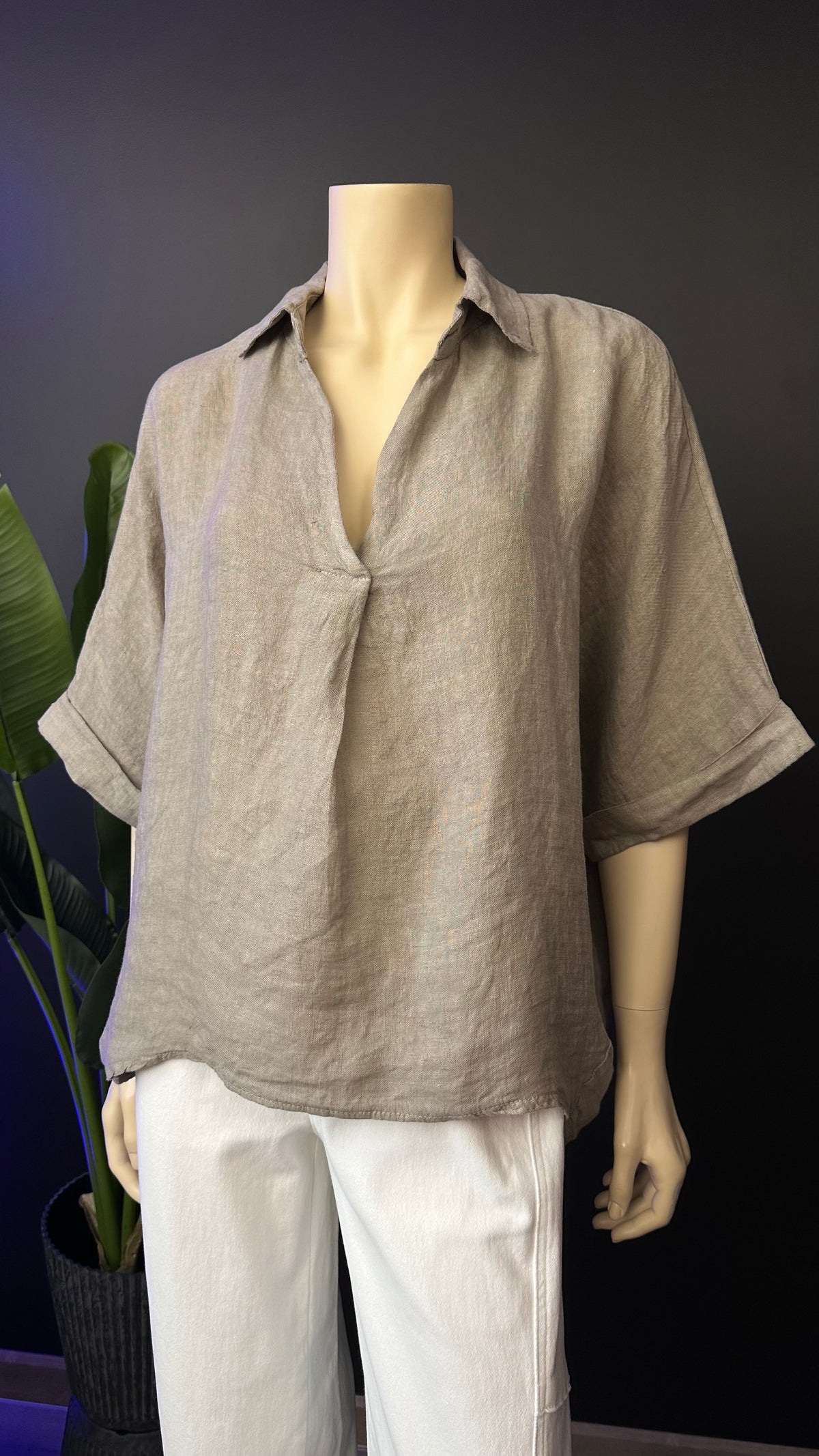 Blusa Italiana 100% Lino Oversize Taupe