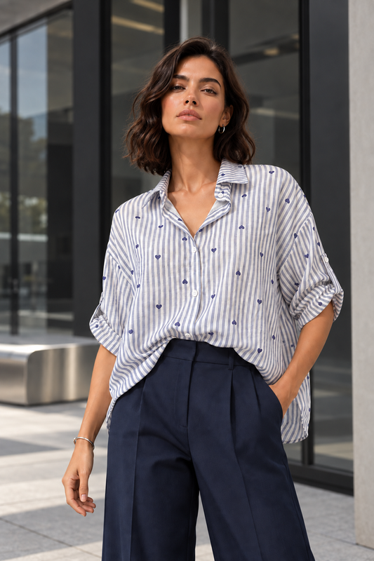 Blusa Rayas & Corazones Azul