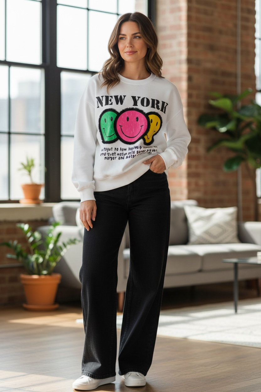 Poleron Oversize Smile Blanco