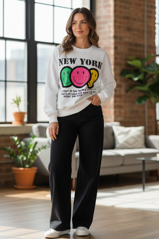 Poleron Oversize Smile Blanco