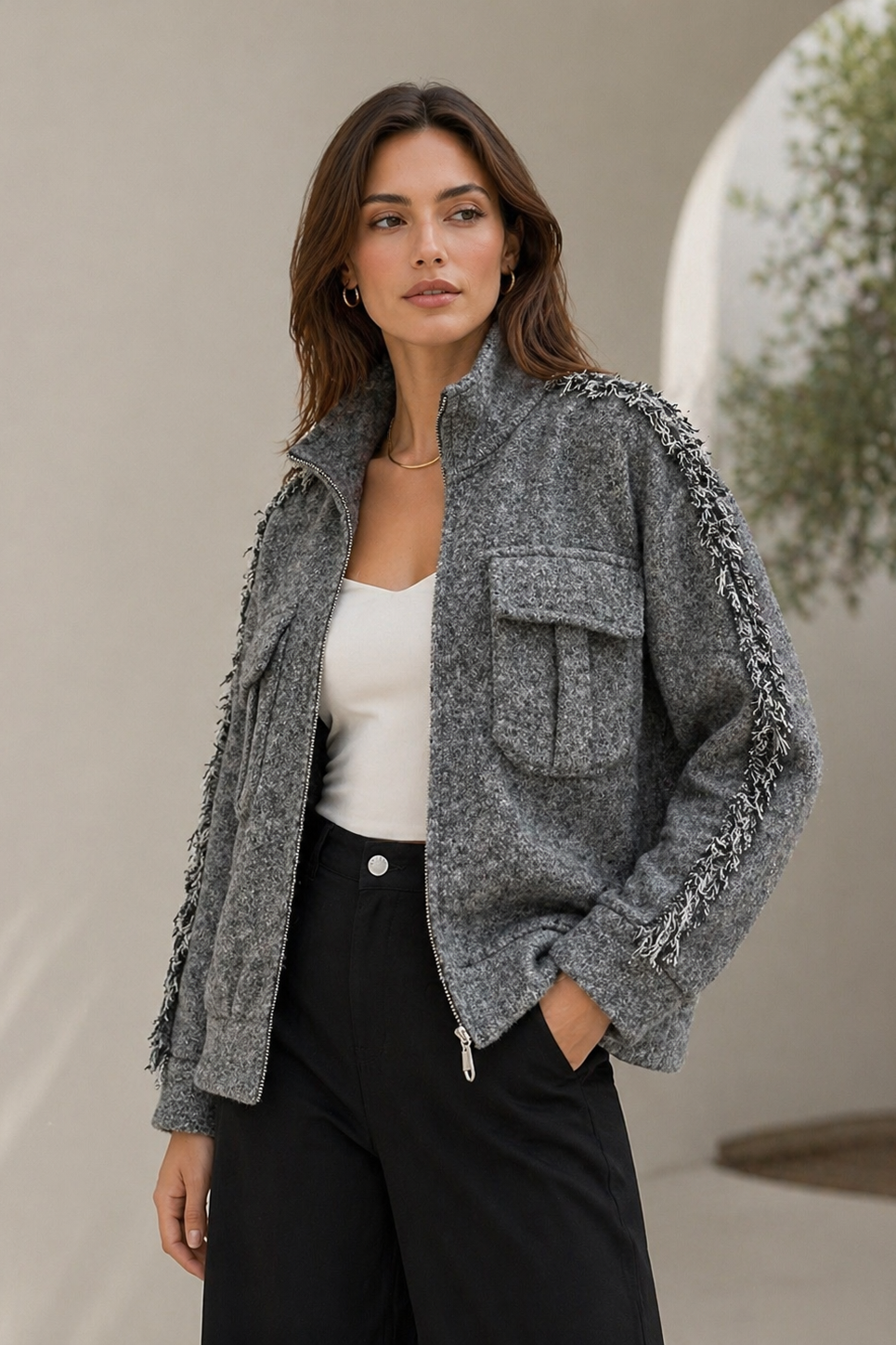 Chaqueta Milano Fringe Gris