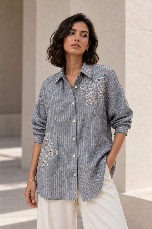 Blusa Plus Size con Bordado Azul