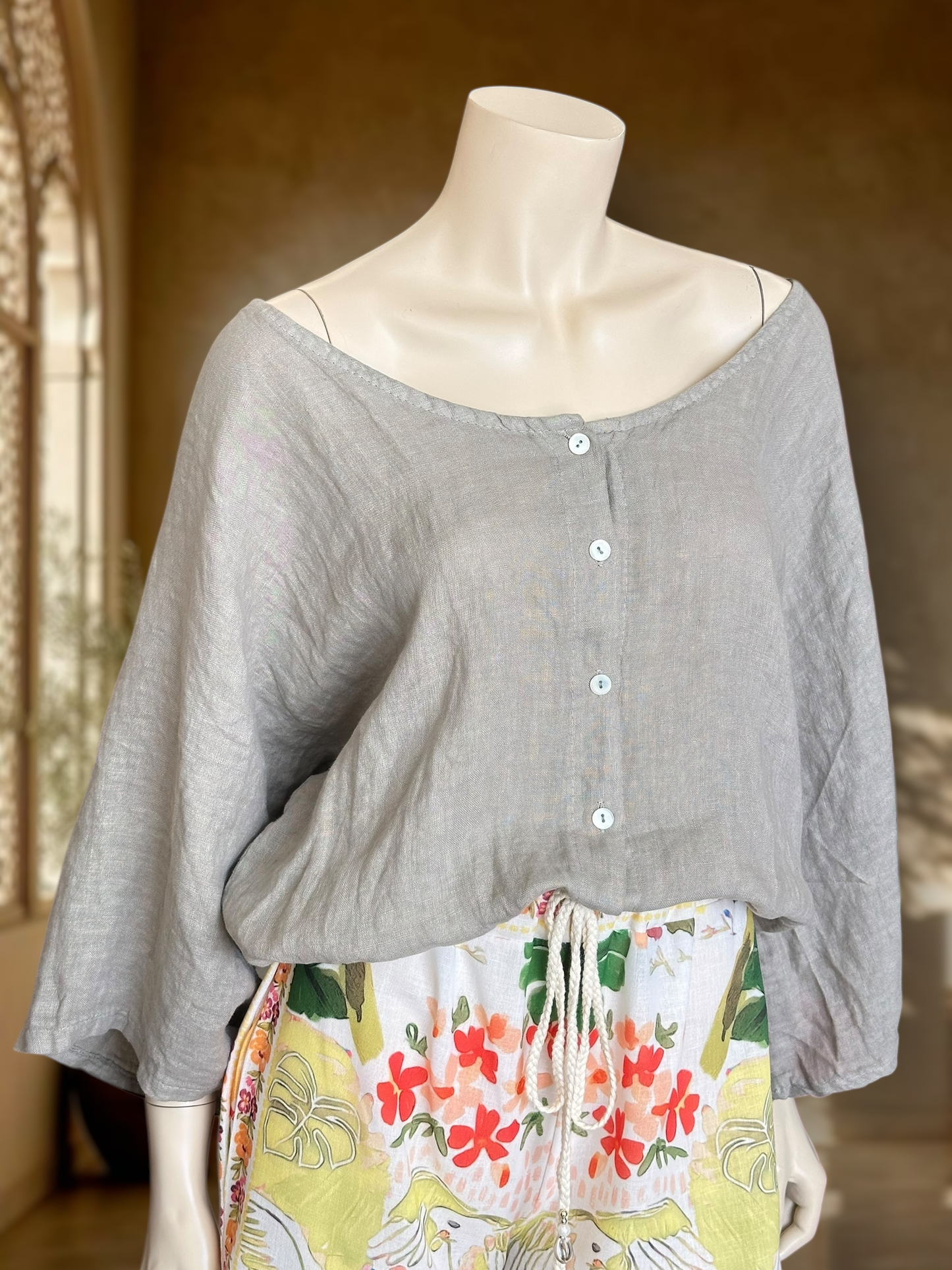 Blusa Italiana Lino Taupe