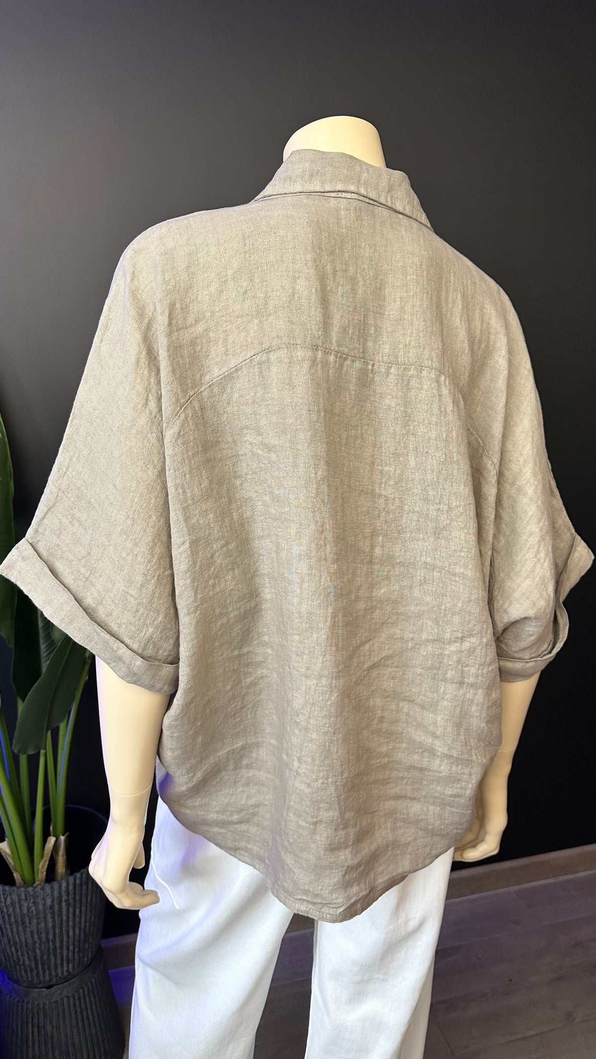 Blusa Italiana 100% Lino Oversize Taupe