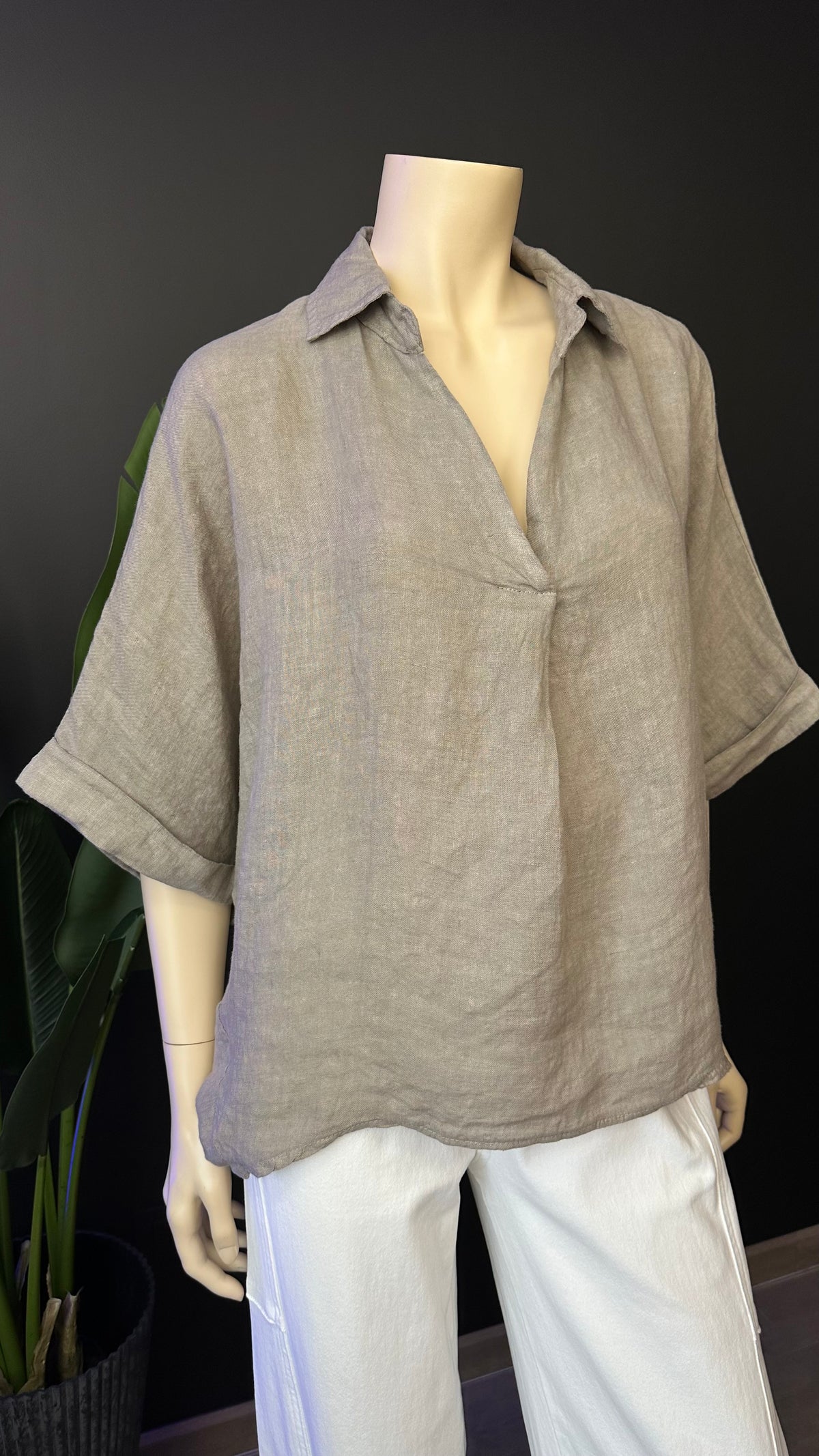 Blusa Italiana 100% Lino Oversize Taupe