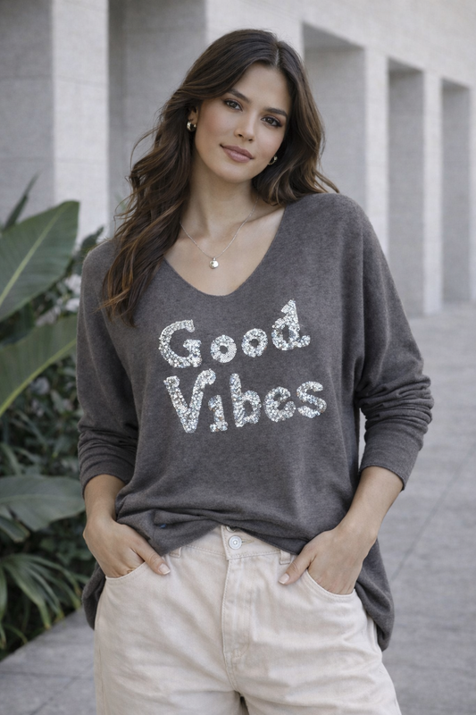 Sweater Good Vibes Italiano Cafe Taupe