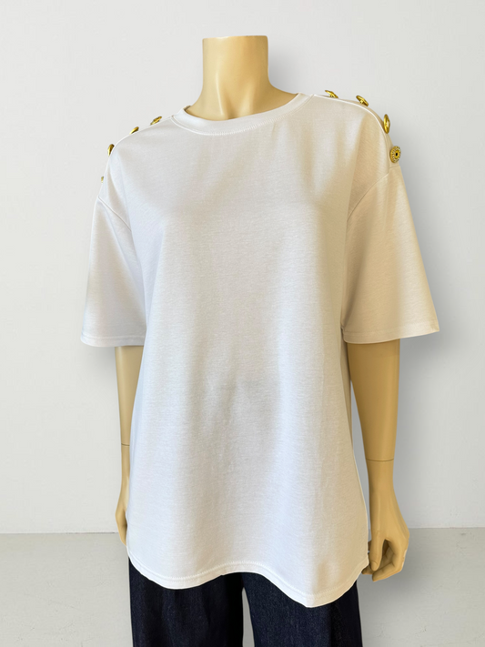Polera Oversize Botones Blanco
