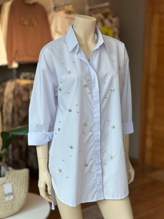 Blusón Camisero Cristales Blanco
