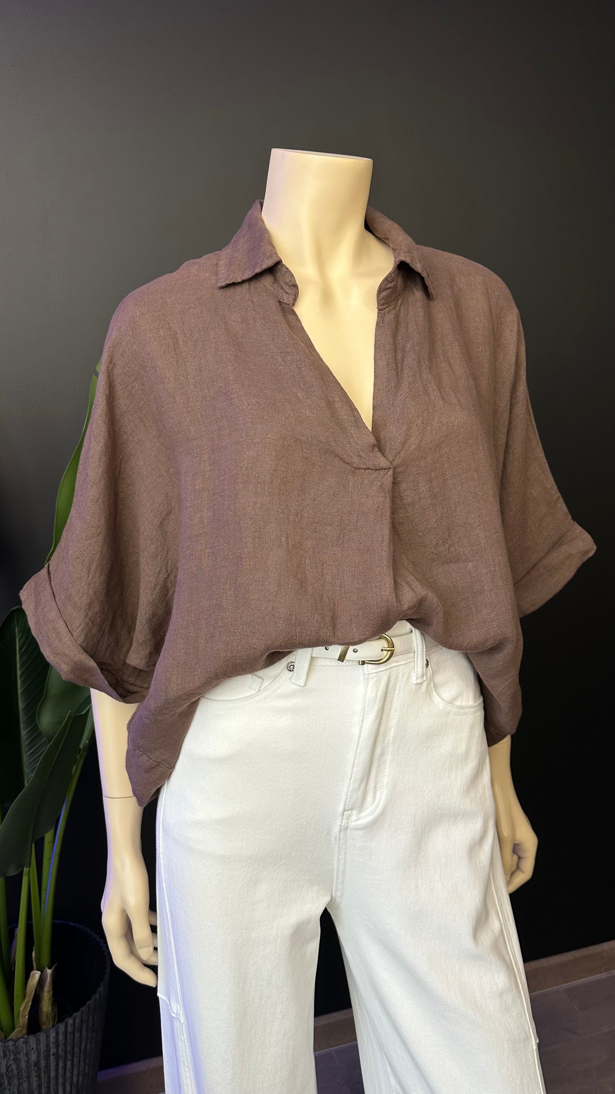 Blusa Italiana 100% Lino Oversize Café