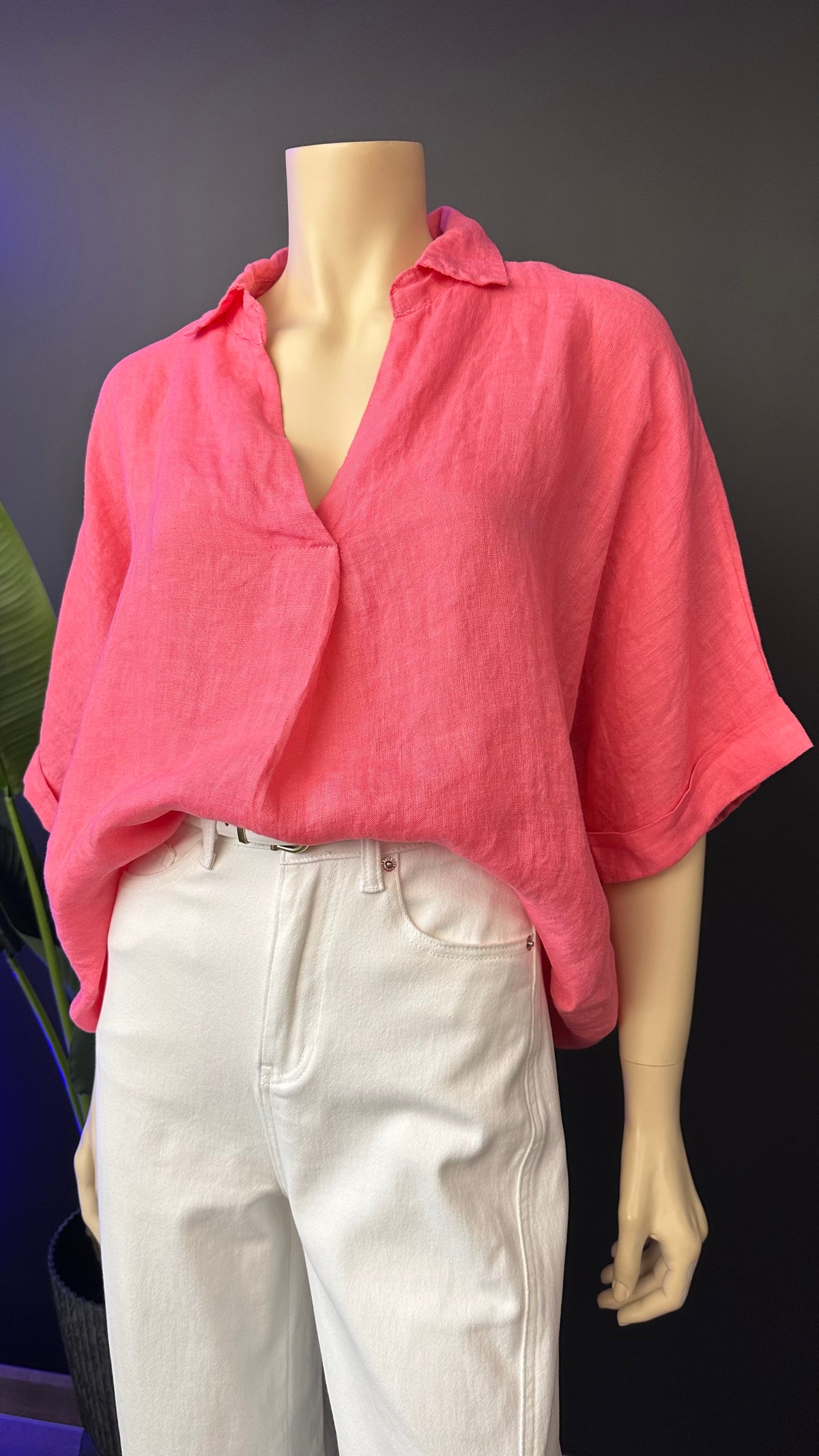 Blusa Italiana 100% Lino Oversize Coral