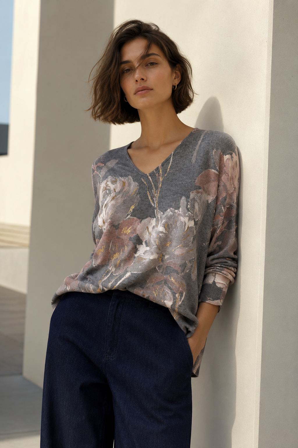 Sweater Floral Acuarela Marengo