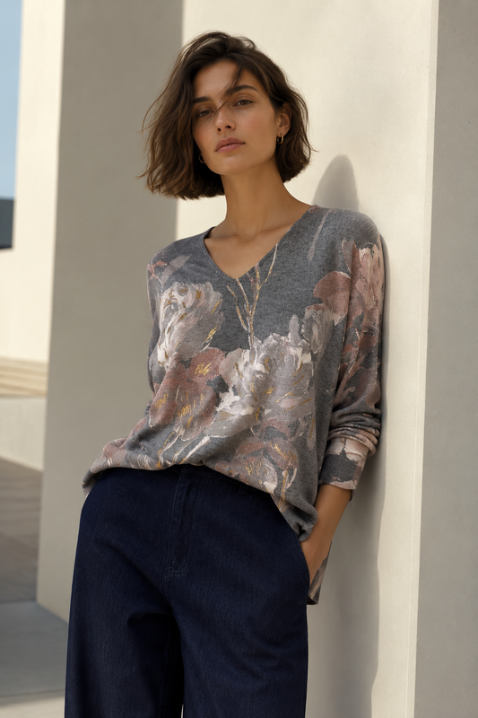 Sweater Floral Acuarela Marengo