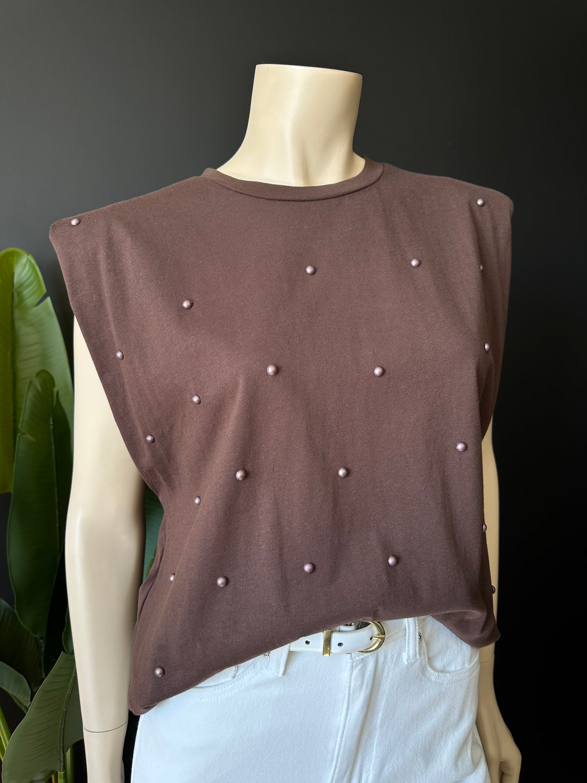 Polera con Hombreras Café