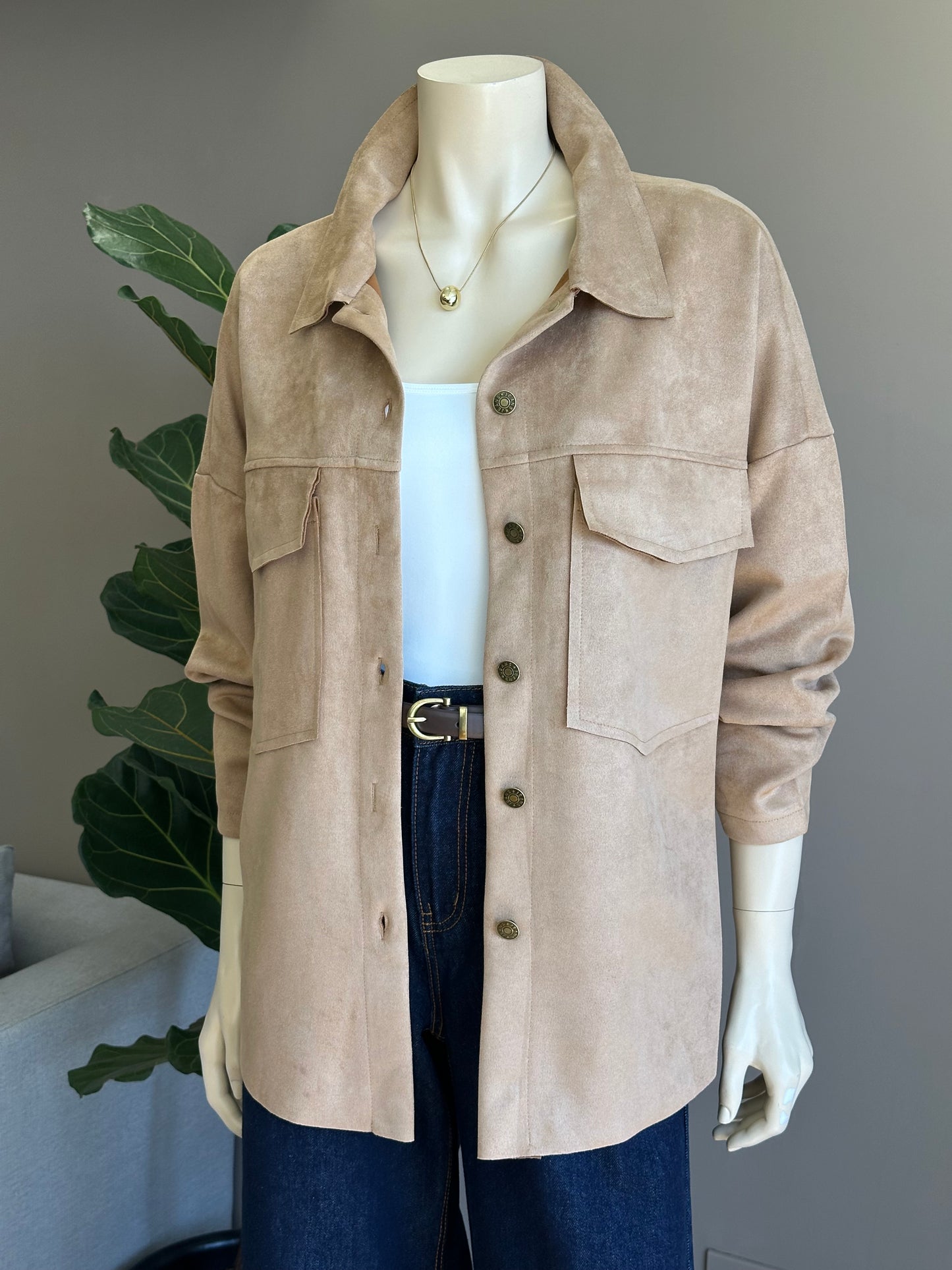 Chaqueta Tipo Sobrecamisa Símil Gamuza Camel