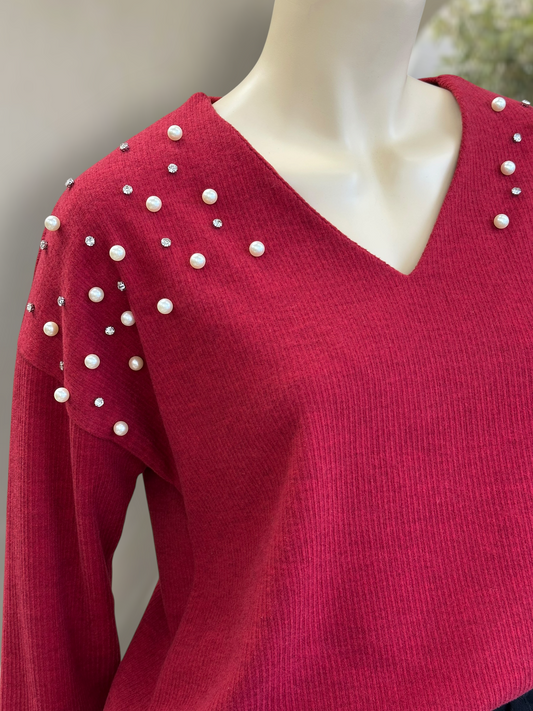 Sweater Perlas Rojo Borgoña - New Collection
