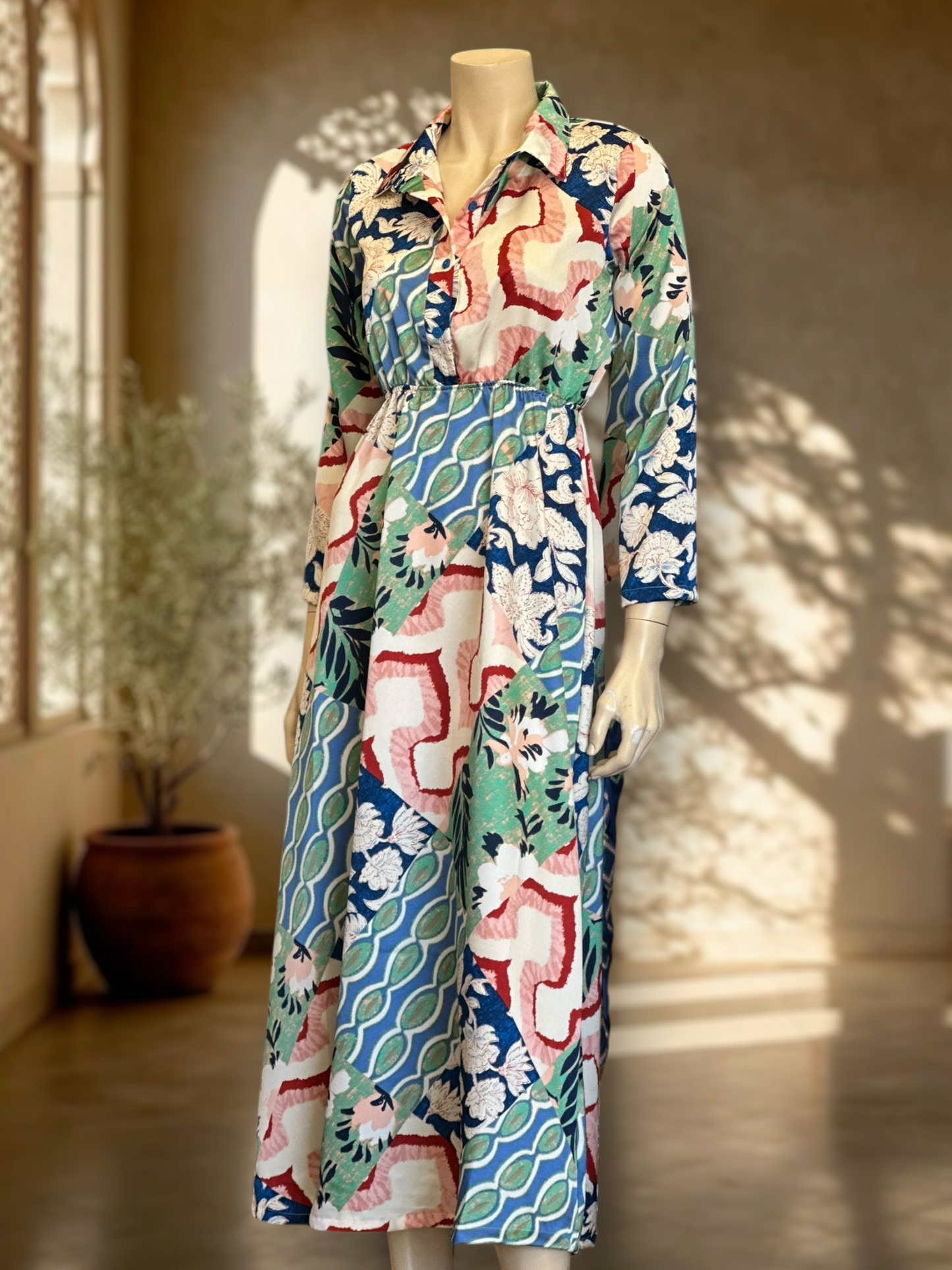 Vestido Satin Patch Azul Mix