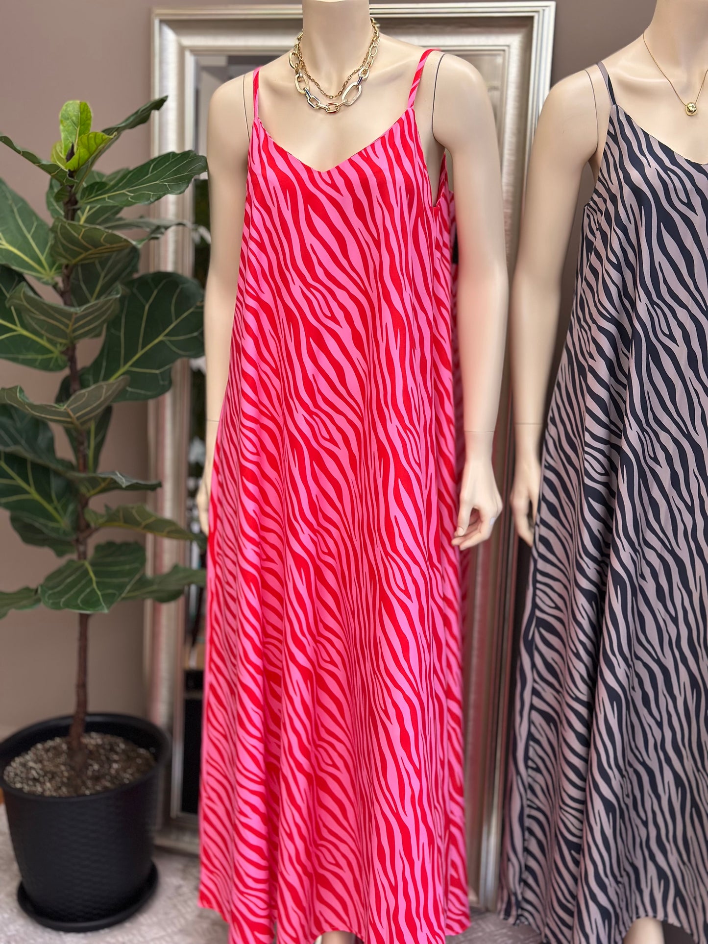 Maxi Vestido Animal Print Rojo Mix