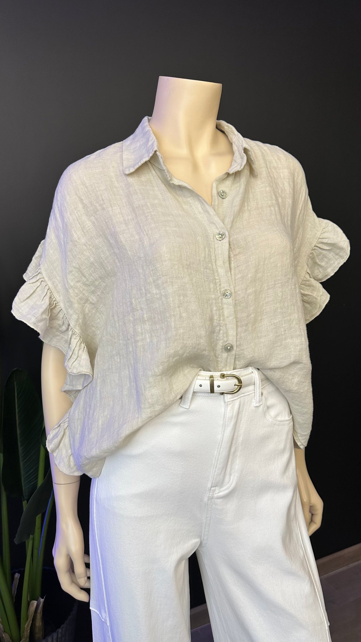 Blusa Italiana 100% Lino con Vuelos Arena