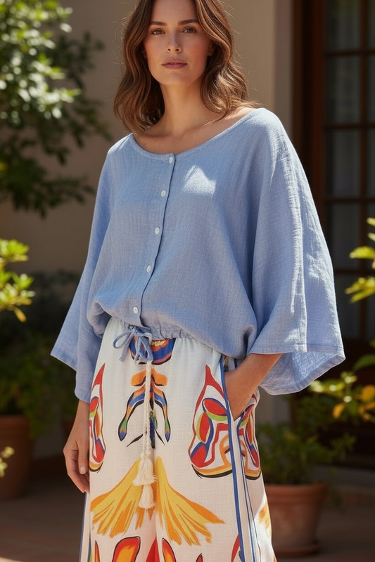 Blusa Italiana Lino Celeste