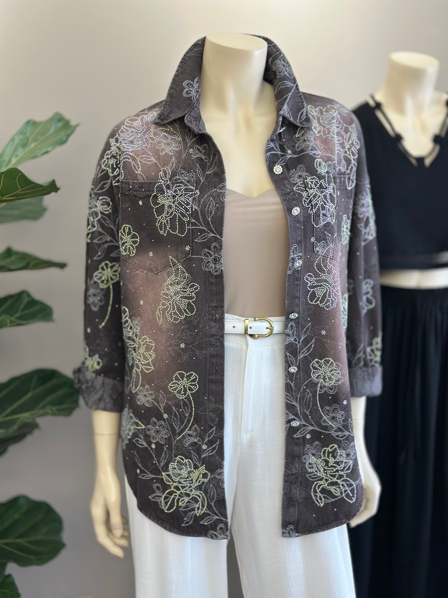 Chaqueta Mezclilla Floral Café