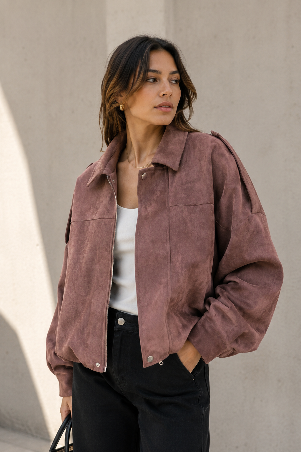 Chaqueta Suede Oversize Café