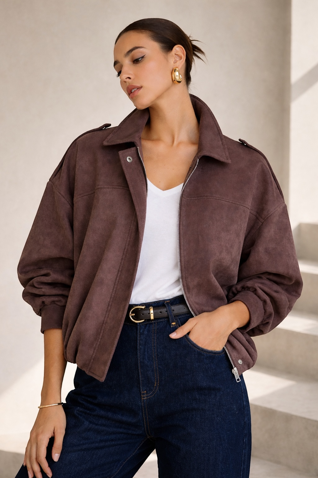 Chaqueta Roma Suede Bomber Chocolate