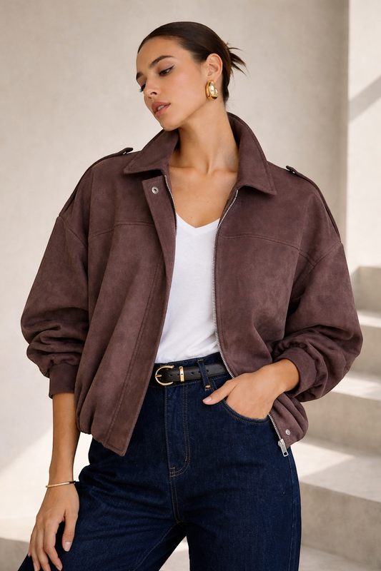 Chaqueta Roma Suede Bomber Chocolate