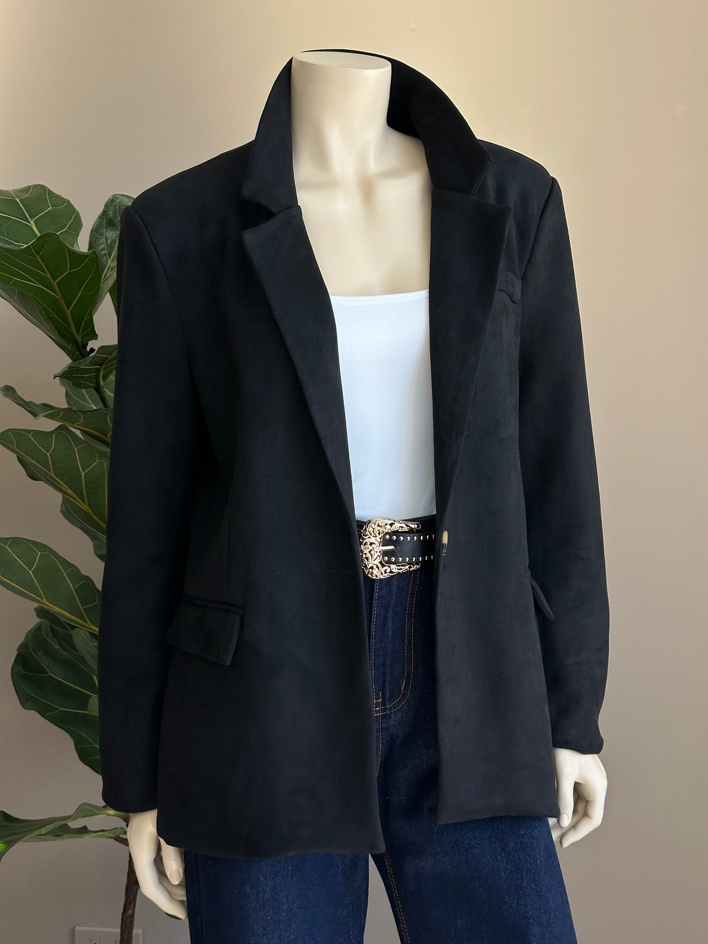 Blazer Símil Gamuza Negro