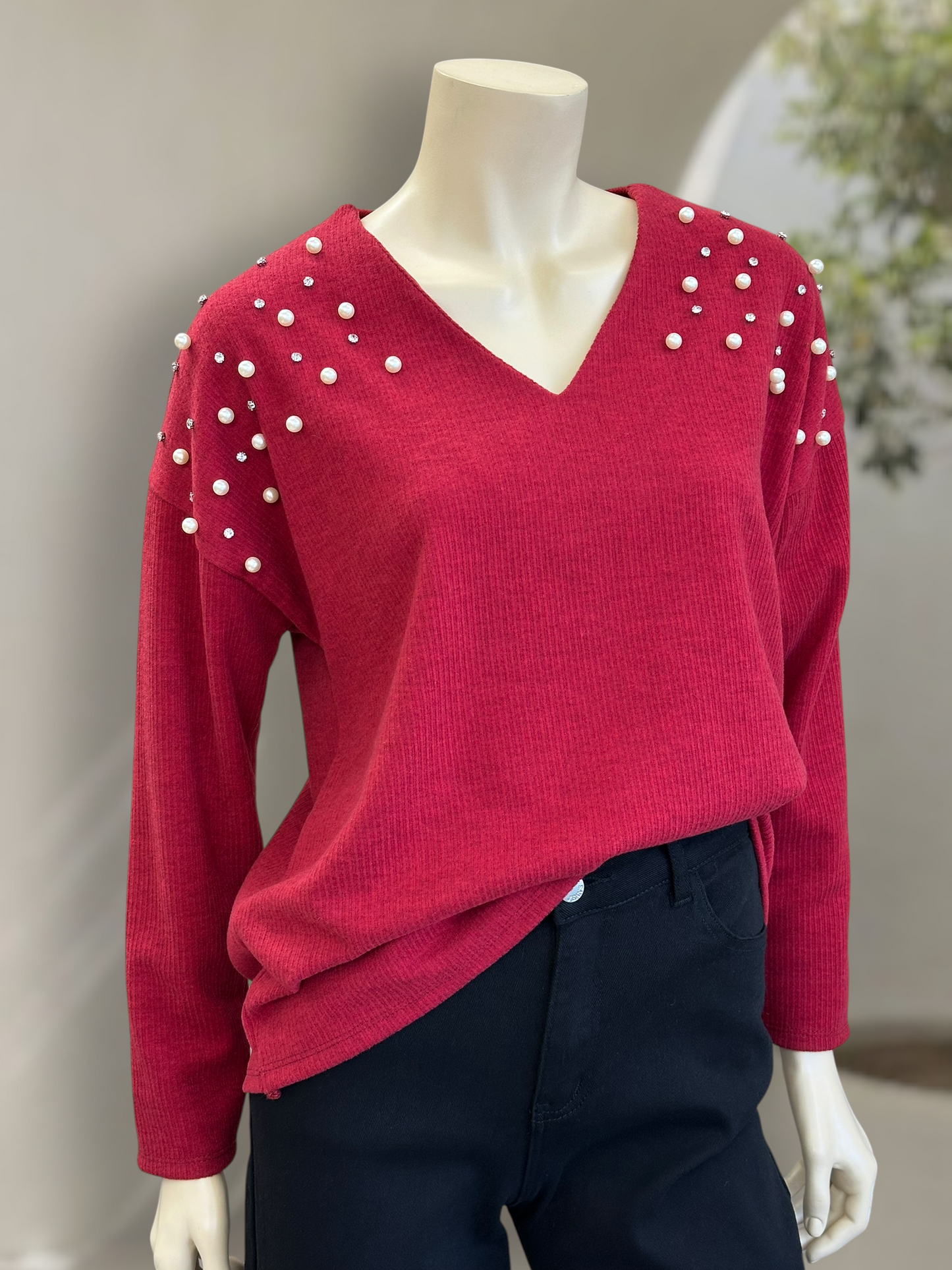 Sweater Perlas Rojo Borgoña - New Collection