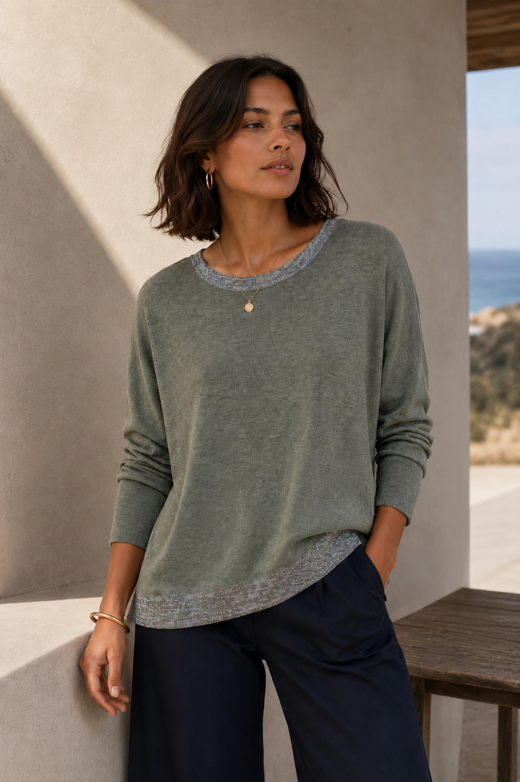 Polera Hilo Spandex Lurex Verde