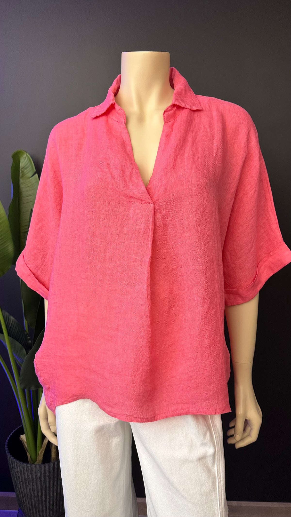 Blusa Italiana 100% Lino Oversize Coral