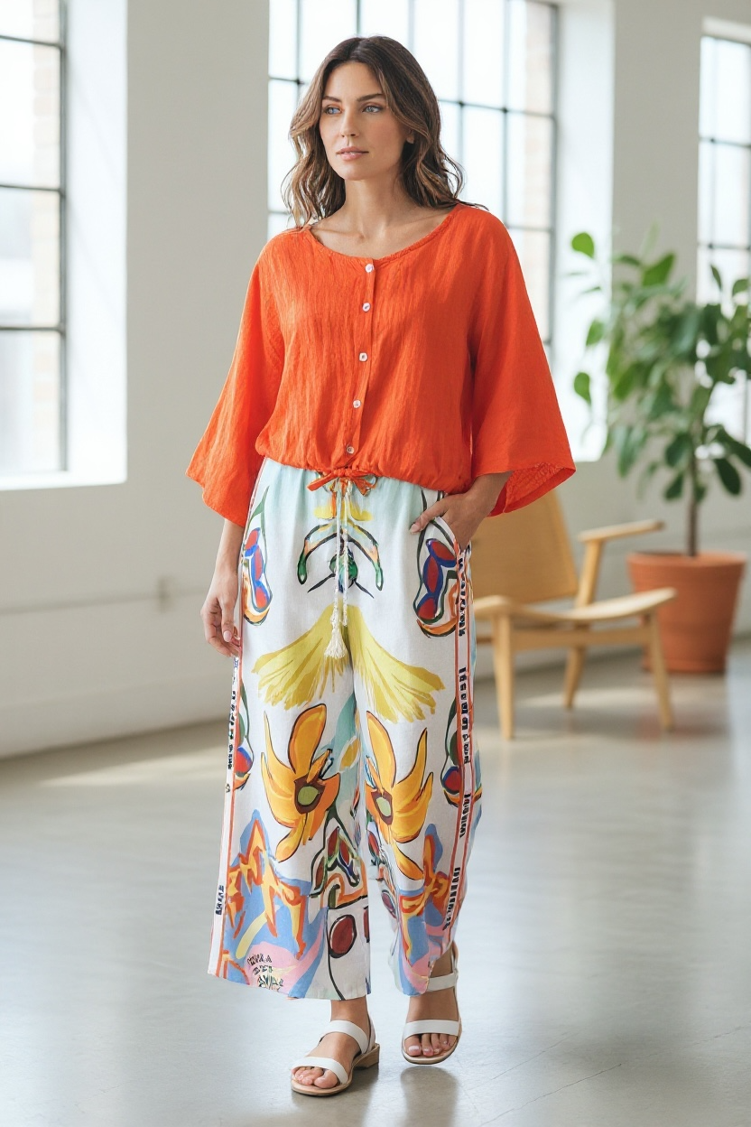 Pantalón Italiano Estampado Naranjo