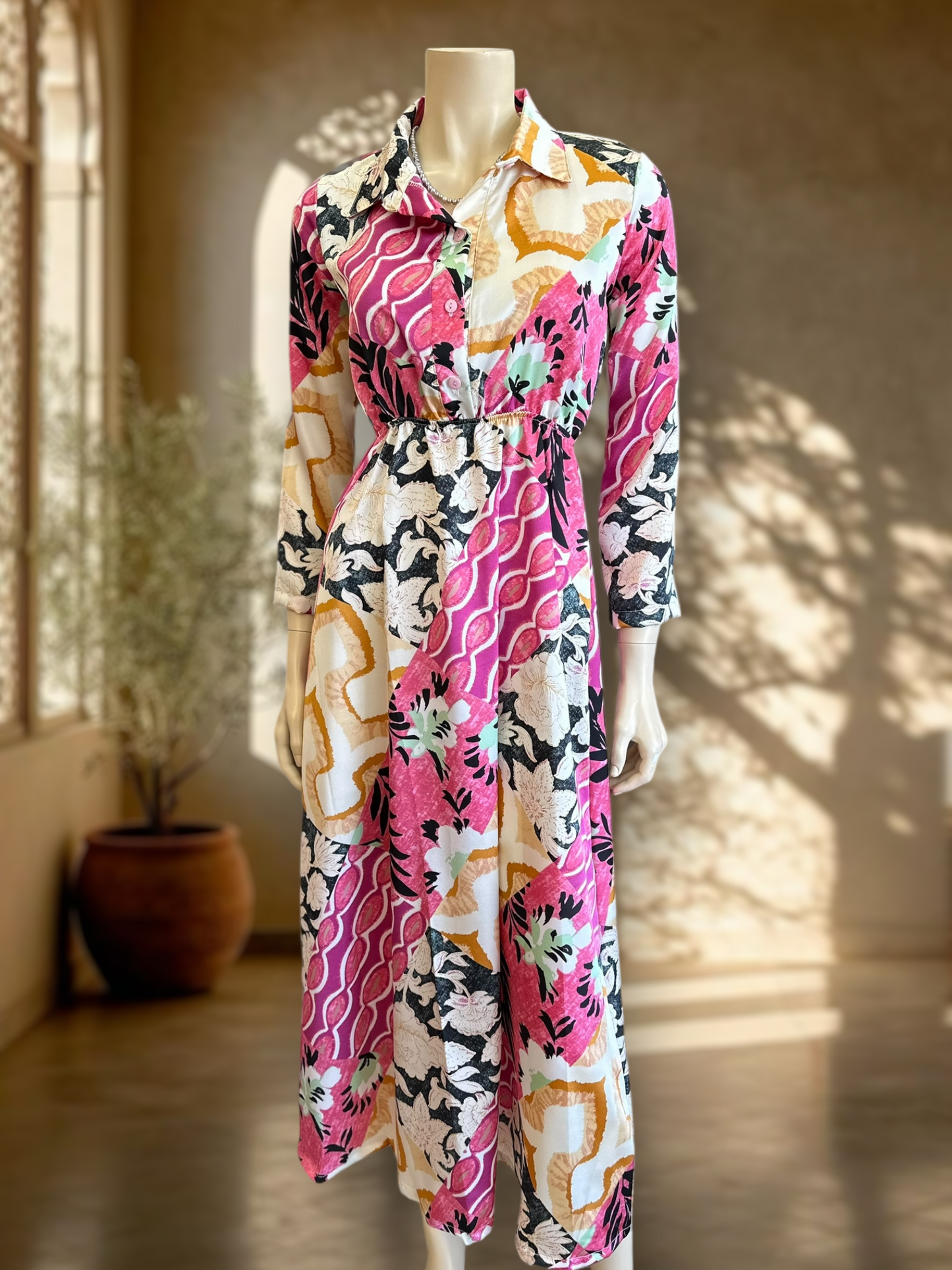 Vestido Satin Patch Rosa Mix