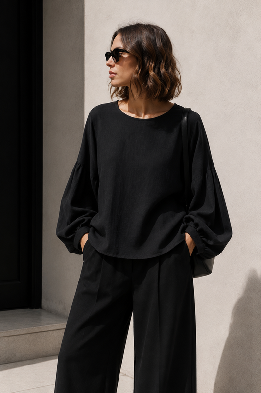 Blusa Símil Lino Negro